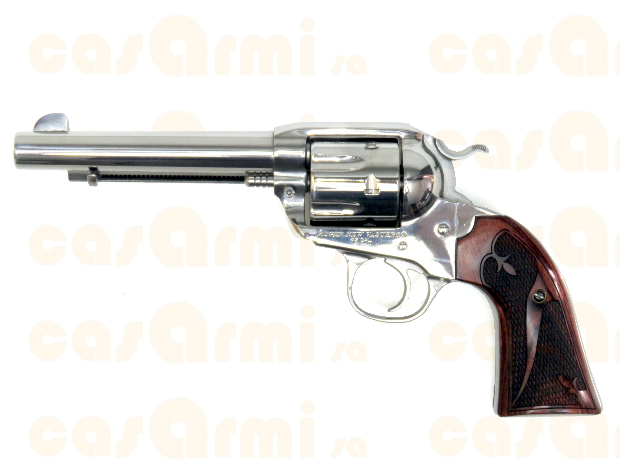 Ruger mod. Vaquero Stainless, KNV-455 5.5', con scatola, fodero in cuoio .45 Colt